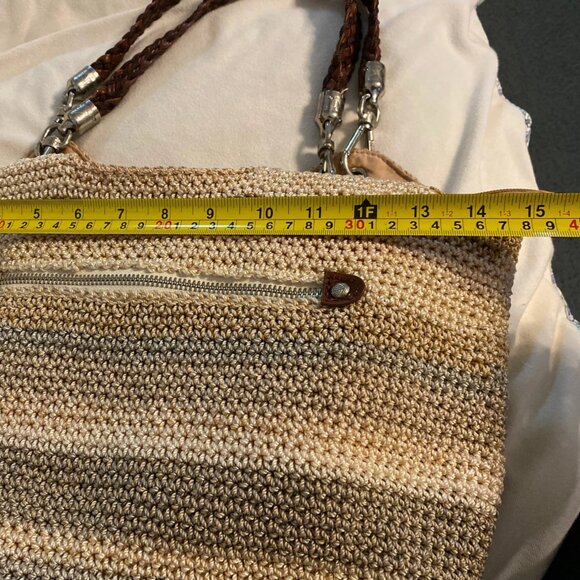 The Sak Striped Crochet Leather Strap Multi Color Hobo Purse Shoulder Bag - Picture 7 of 11